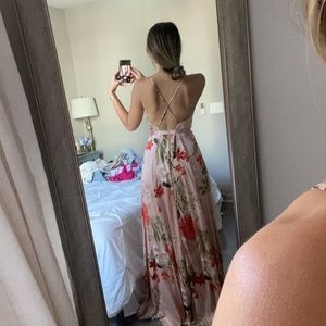 Beautiful pink floral silk floor length dress